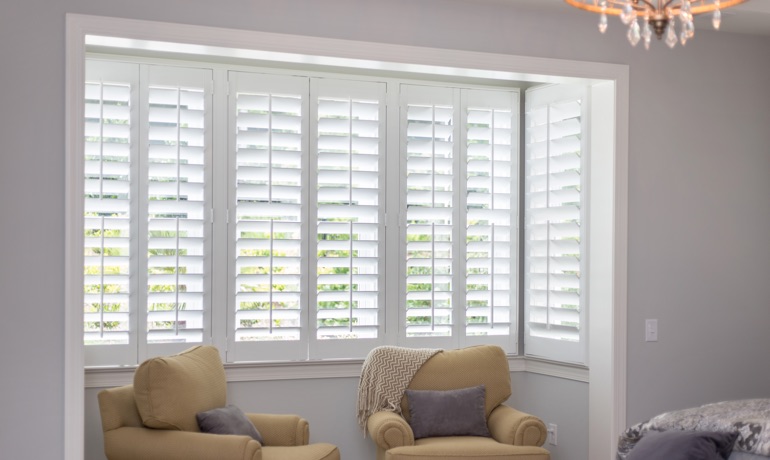 White shutters in Atlanta bedroom